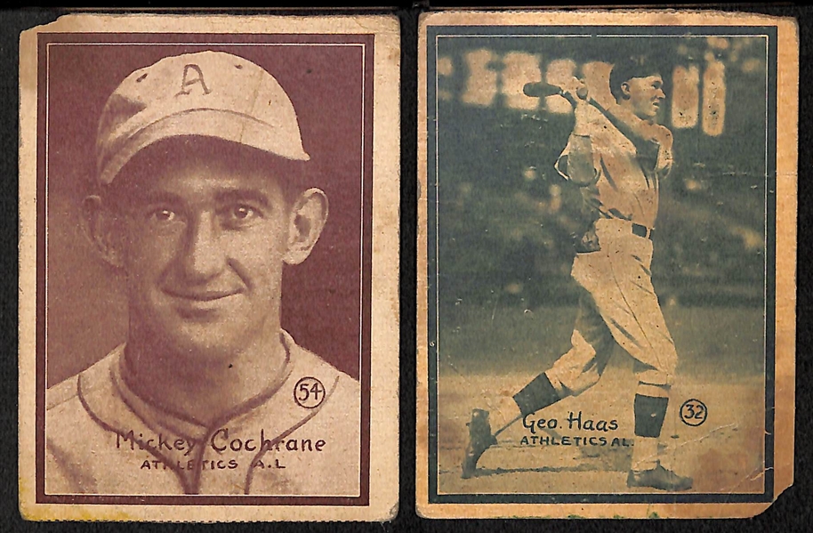 Lot of 2 - 1931 W517 Cards of 2 Philadelphia A's Players - Mule Haas & Mickey Cochrane (HOF)