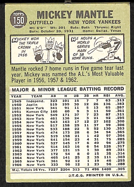 1967 Topps #150 Mickey Mantle Card