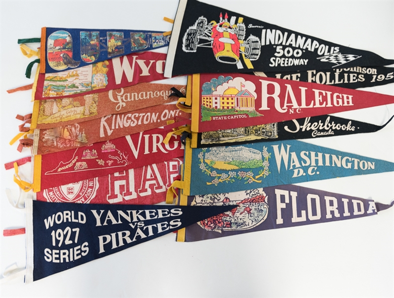 Lot 13 Of Assorted Large Pennants w. 1927 Yankees Replica