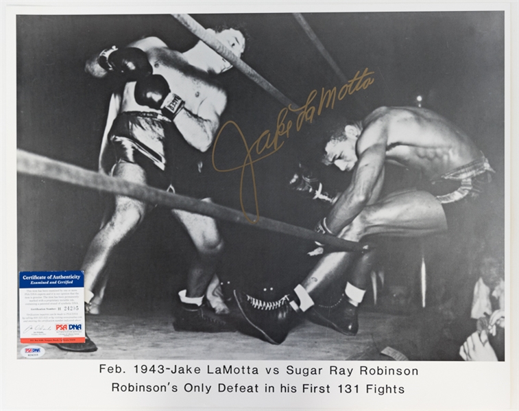 Jake LaMotta Signed 16x 20 Photo - PSA