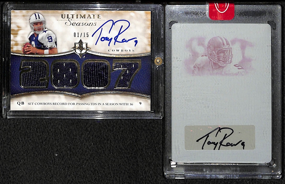 Lot Of 2 Tony Romo Autograph Cards w. 1/1 Printing Plate