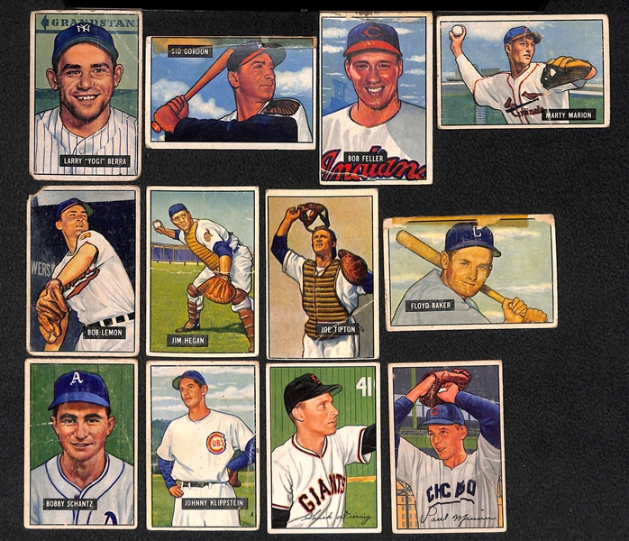 Lot Of 12 1951/52 Bowman Baseball Cards w. Berra