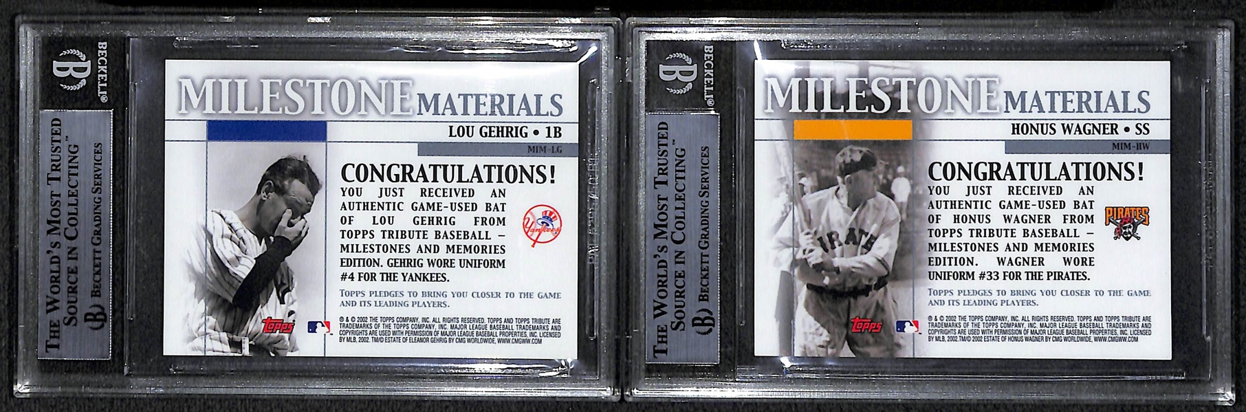 Lou Gehrig & Honus Wagner Tribute Bat Cards - BGS 9