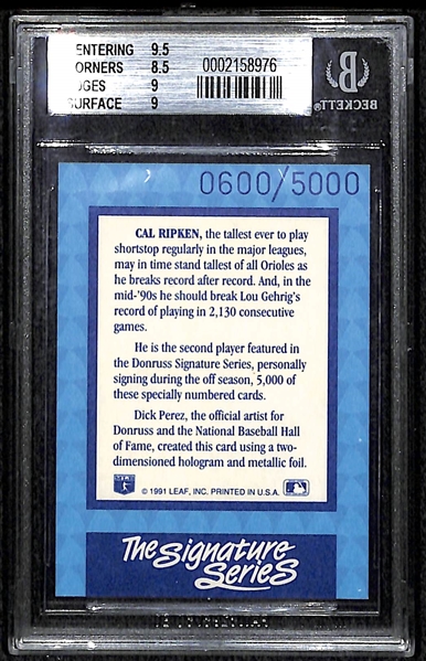 1992 Donruss Elite Cal Ripken Jr Autograph Card - BGS 9