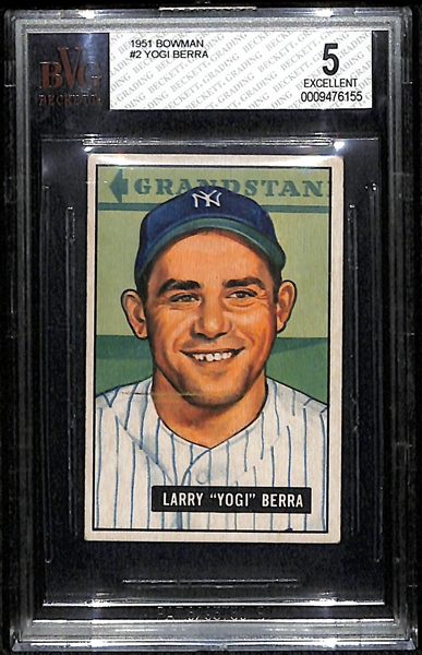 1951 Bowman #2 Yogi Berra Card BVG 5