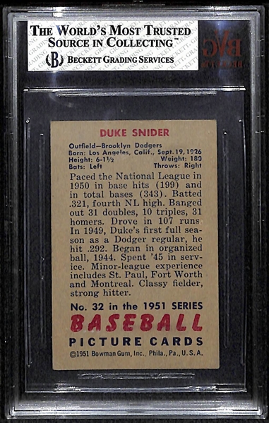 Lot Detail - 1951 Bowman #32 Duke Snider Card BVG 4.5