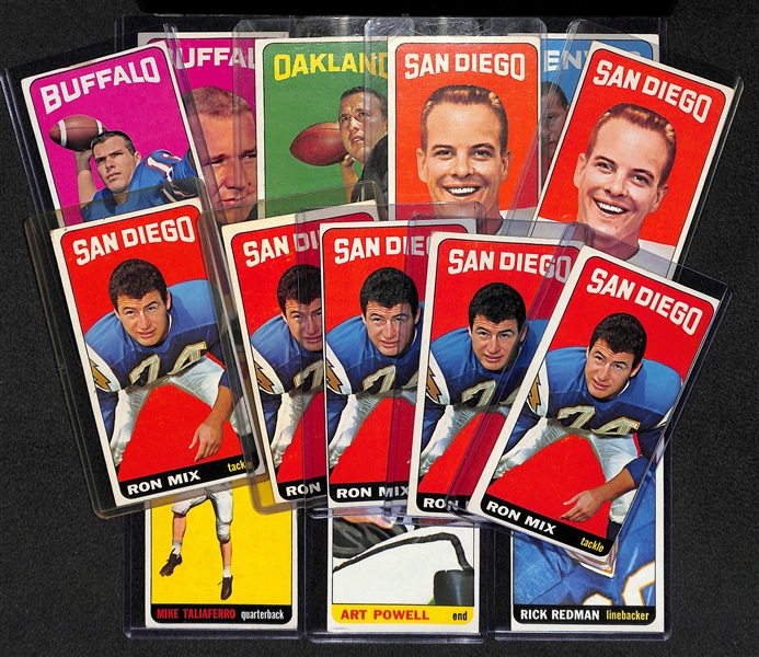 Lot Of 15 1965 Topps Football Tall Boy Card w. Lamonica