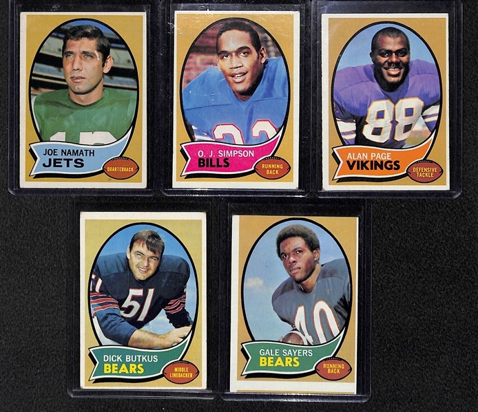 Lot Of 5 1970 Topps Football Cards w. Namath