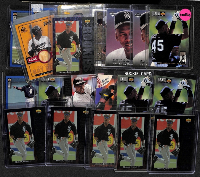 Lot Of 20 Michael Jordan Baseball Cards w. Bat Relic