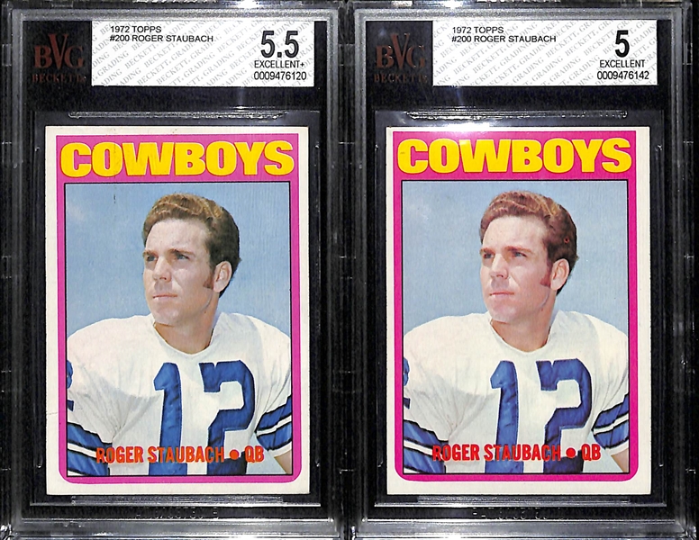 Lot of 2 1972 Topps #200 Roger Staubach Cards - BVG 5.5 & 5