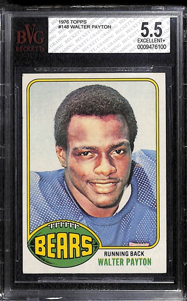 Lot of 2 1976 Topps #148 Walter Payton Cards - Both BVG 5.5