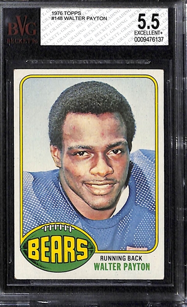 Lot of 2 1976 Topps #148 Walter Payton Cards - Both BVG 5.5