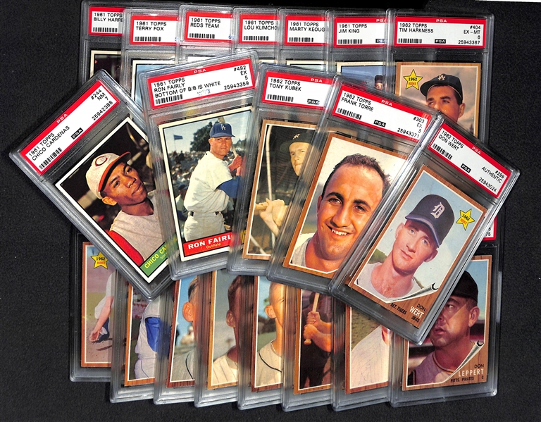 Lot of 8 - 1961 & 12 - 1962 Topps Baseball Cards - All PSA Graded 5, 6, & 7