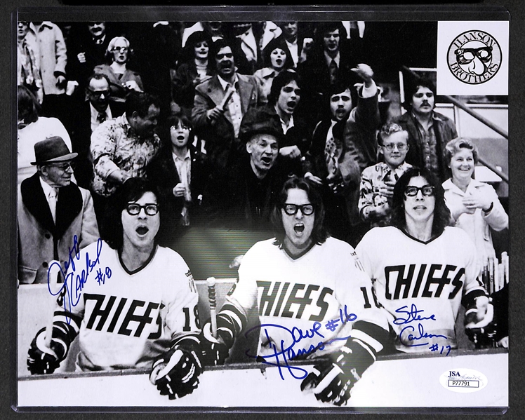 The Hanson Brothers Autographed Signed Slap Shot Charlestown Chiefs 12X18  Glossy Photo JSA