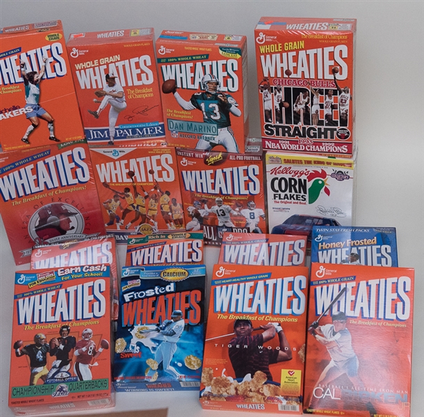 Huge Bulk Lot Of 33 Sports Cereal Boxes - Wheaties/Kellogg's/More