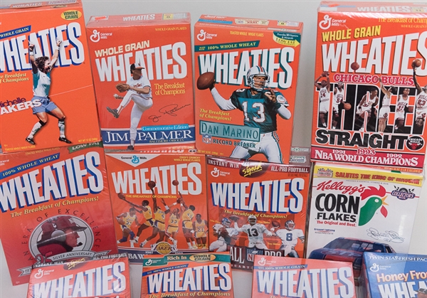 Huge Bulk Lot Of 33 Sports Cereal Boxes - Wheaties/Kellogg's/More