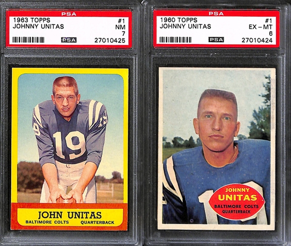 Lot of 6 1960-1970 Topps Johnny Unitas Football Cards - PSA 5/6/7/8