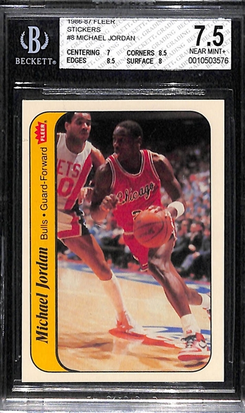 1986-87 Fleer Michael Jordan Rookie Sticker Graded BGS 7.5 NM+