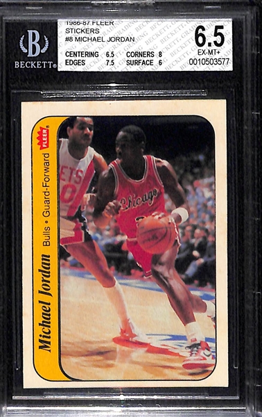 1986-87 Fleer Michael Jordan Rookie Sticker Graded BGS 6.5 EX-MT+