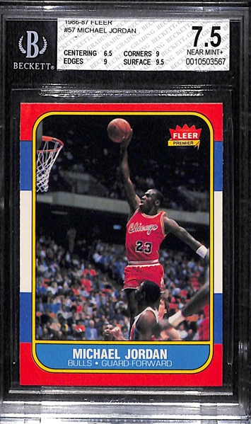 1986-87 Fleer Michael Jordan Rookie Card (#57) Graded BGS 7.5 (NM+)
