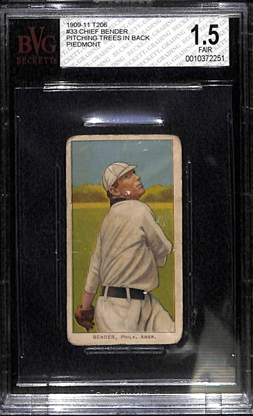 1909-11 T206 Chief Bender (HOFer) - Pitching Trees in Back - Piedmont Back - BVG 1.5