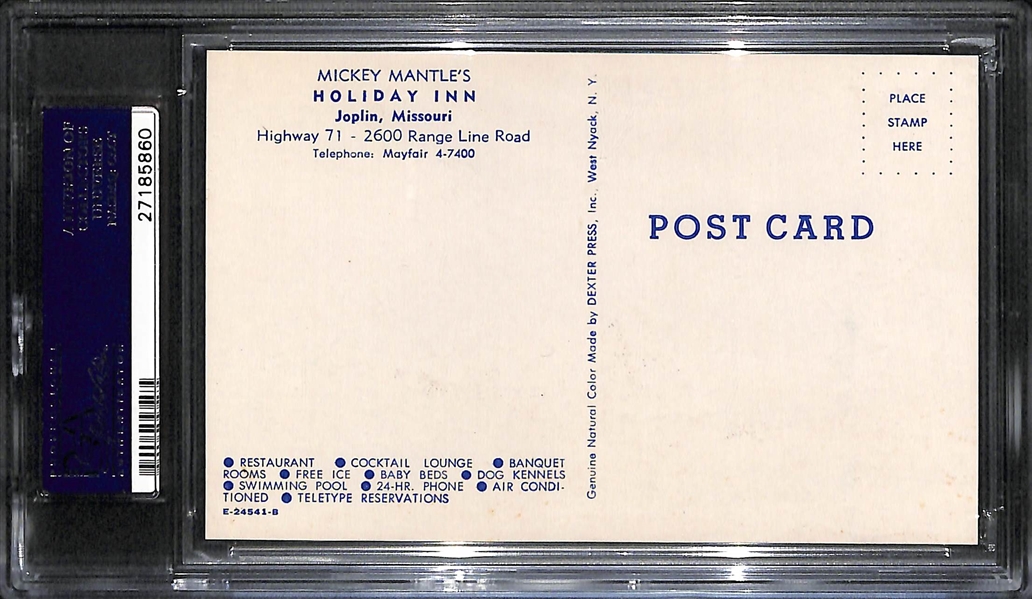 1959 Holiday Inn Mickey Mantle Postcard PSA 5