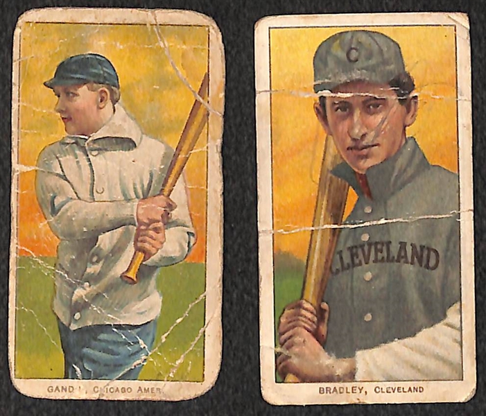 Lot of (2) 1909 T206 Polar Bear Cards - Chick Gandel (Rookie, Black Sox) and Bill Bradley (w/ Bat, Cleveland Naps)