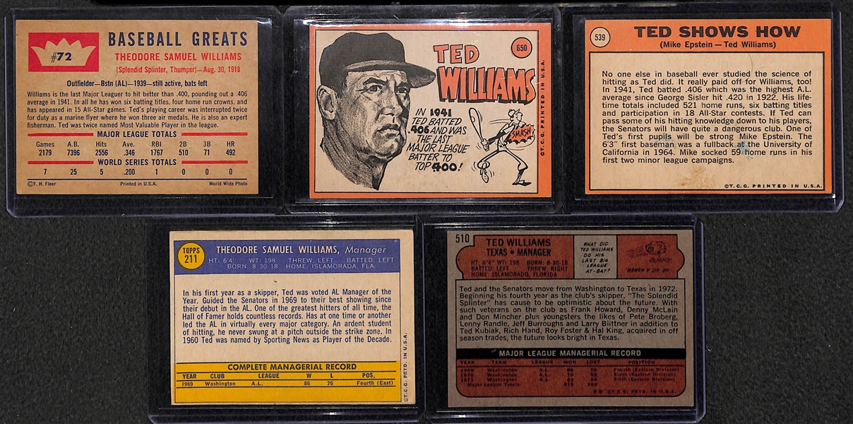 Lot of (5) Vintage Ted Williams Cards w/ 1960 Fleer