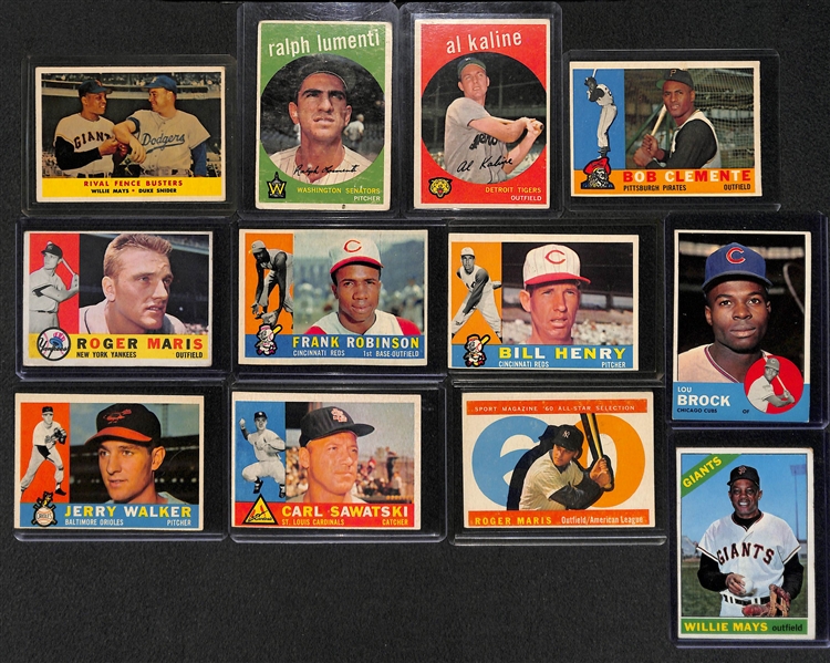 Lot of 12 Topps Star Cards from 1958-1966 w. 1960 Roberto Clemente