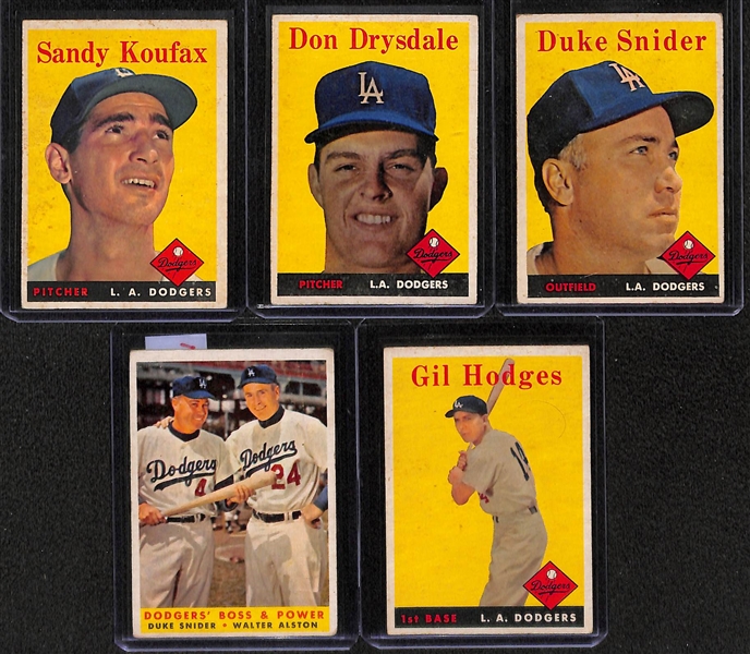 Lot of 5 - 1958 Brooklyn Dodgers Star Cards w. Koufax