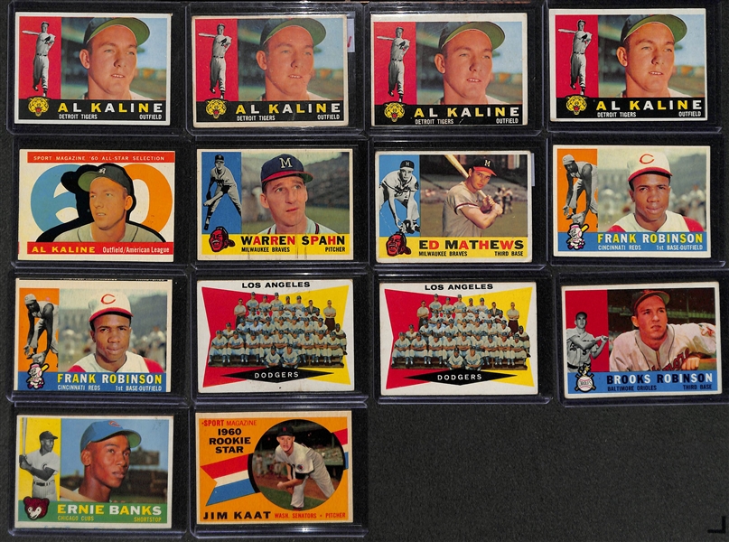 Lot of 190+ Assorted 1960 Topps Baseball Cards w. Al Kaline x4