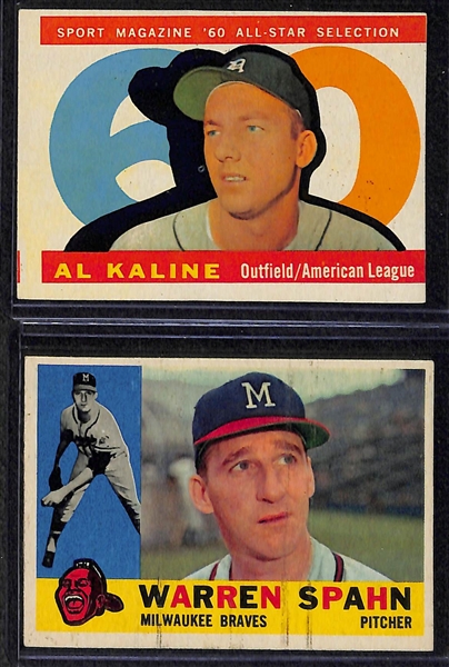 Lot of 190+ Assorted 1960 Topps Baseball Cards w. Al Kaline x4