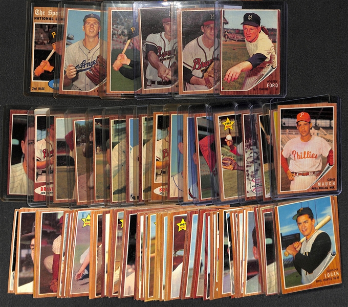 Lot of 100+ Assorted 1962 Topps Baseball Cards w. Whitey Ford