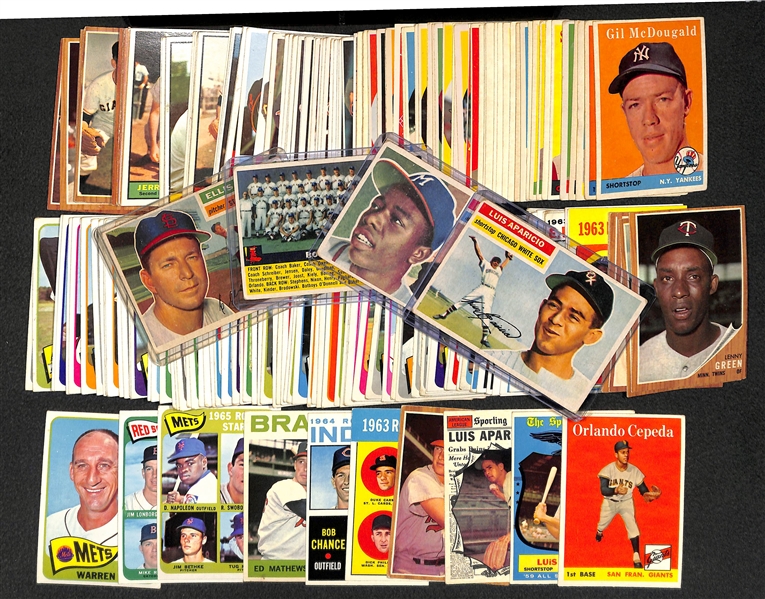 Lot of 200+ Assorted Topps Baseball Cards from 1956-1965 w. 1956 Hank Aaron & 1956 Luis Aparicio Rookie Card