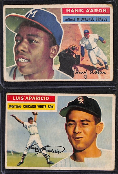 Lot of 200+ Assorted Topps Baseball Cards from 1956-1965 w. 1956 Hank Aaron & 1956 Luis Aparicio Rookie Card