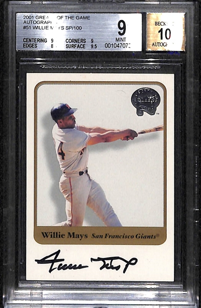 2001 Fleer Greats Of The Game Willie Mays Autograph Card BGS 9 (w/ 10 Autograph Grade)