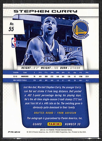 2013-14 Panini Prizm Stephen Curry Autograph Refractor Card 21/25