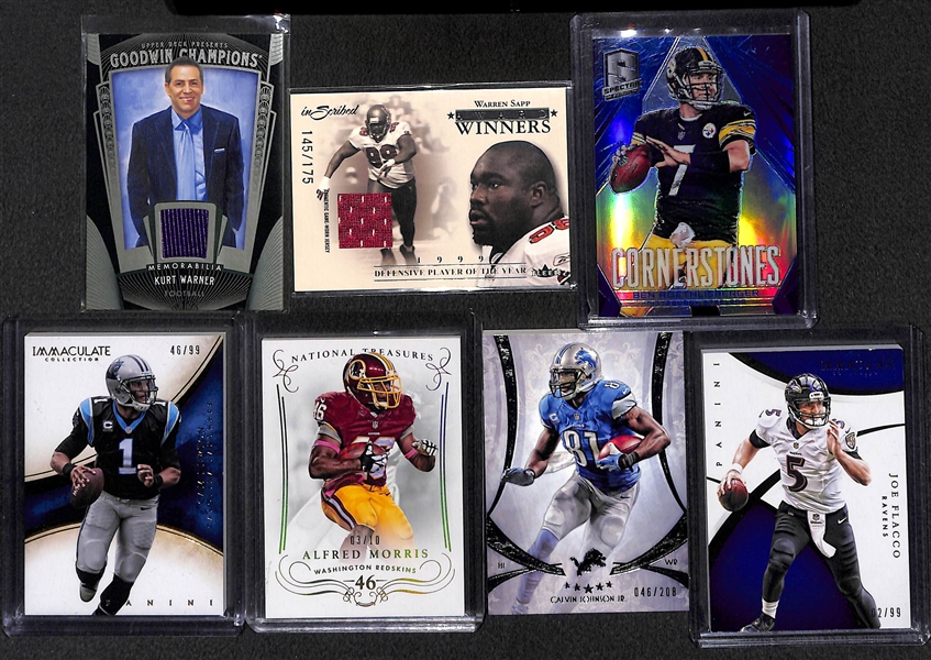 Lot Of 34 Football Relic & Numbered Cards w. Roethlisberger  & Newton