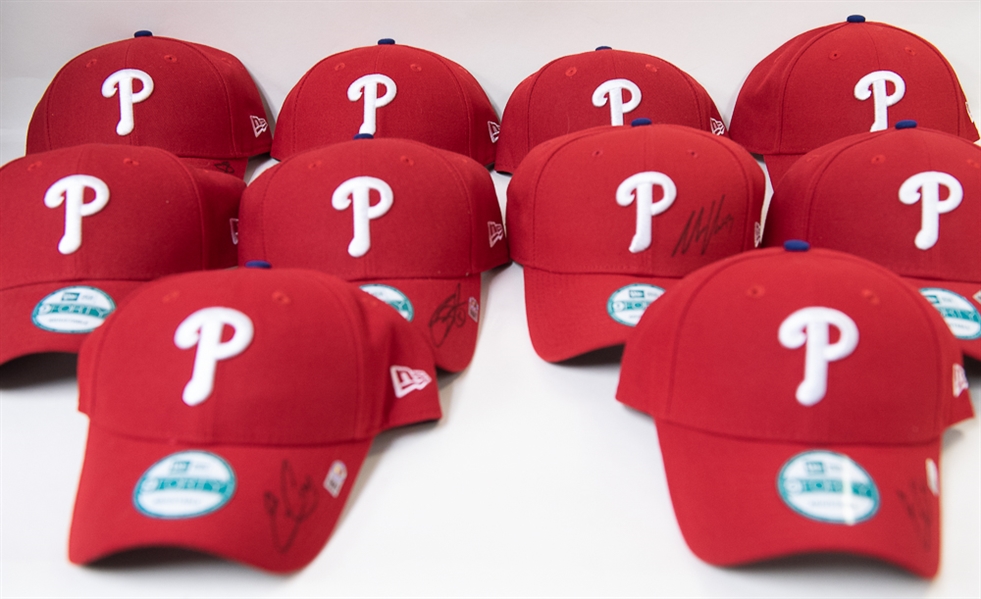 Lot Of 10 Phillies Signed Hats (MLB COA) w. Hellickson