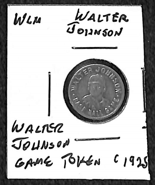 1920s Baseball Lot - Walter Johnson Game Token and 1922 W573 T.P. (Pat) Collins