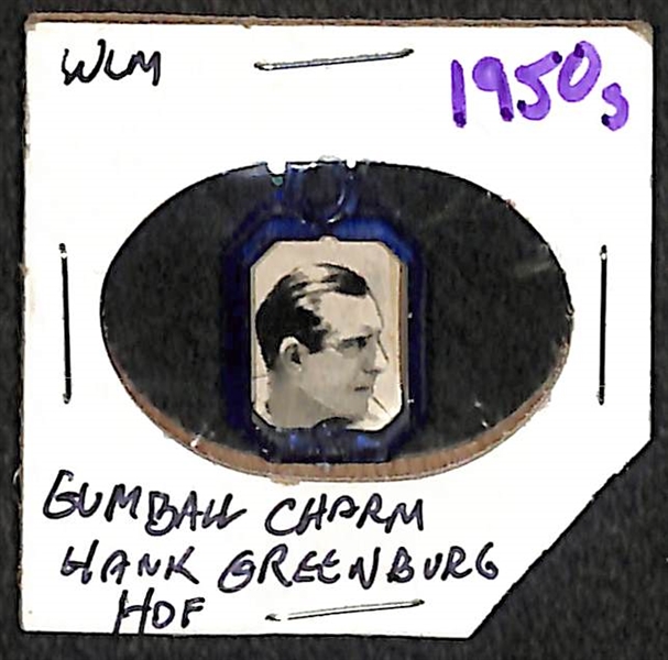 Vintage HOF Baseball Lot - 1937 Charles Gehringer Dixie Lid and 1950s Hank Greenberg Gumball Charm