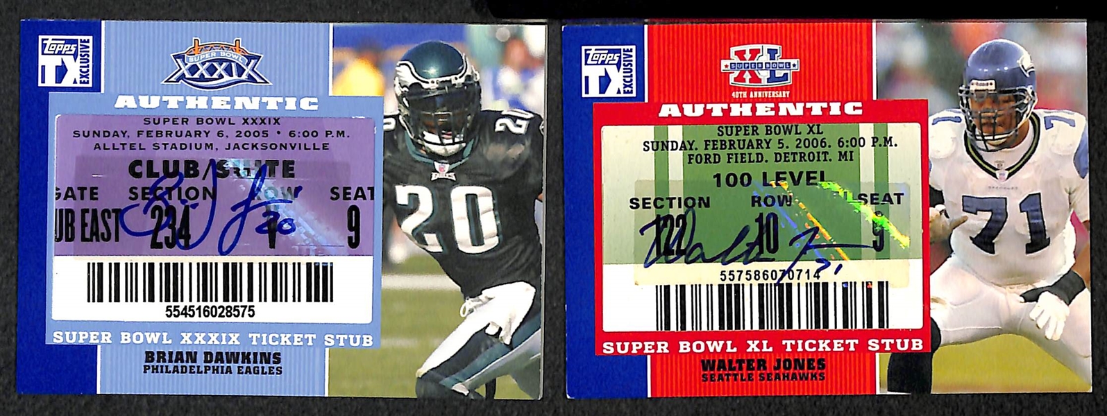 Lot Of 8 Super Bowl Ticket Stub Relic Cards w. Brian Dawkins Autograph 