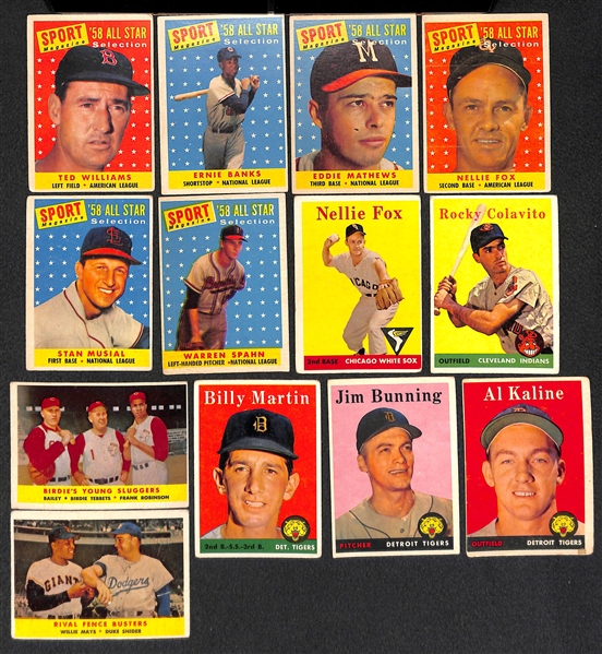 Lot of 188 Different 1958 Topps Baseball Cards w. Ted Williams AS