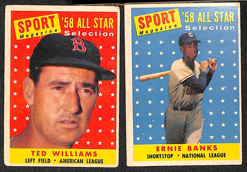 Lot of 188 Different 1958 Topps Baseball Cards w. Ted Williams AS