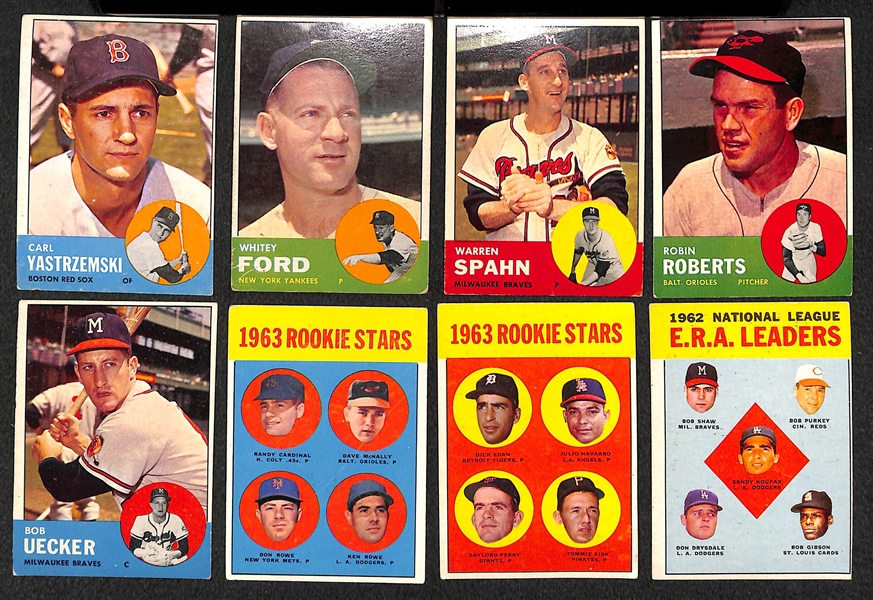 Lot of 225 Different 1963 Topps Baseball Cards w. Yastrzemski