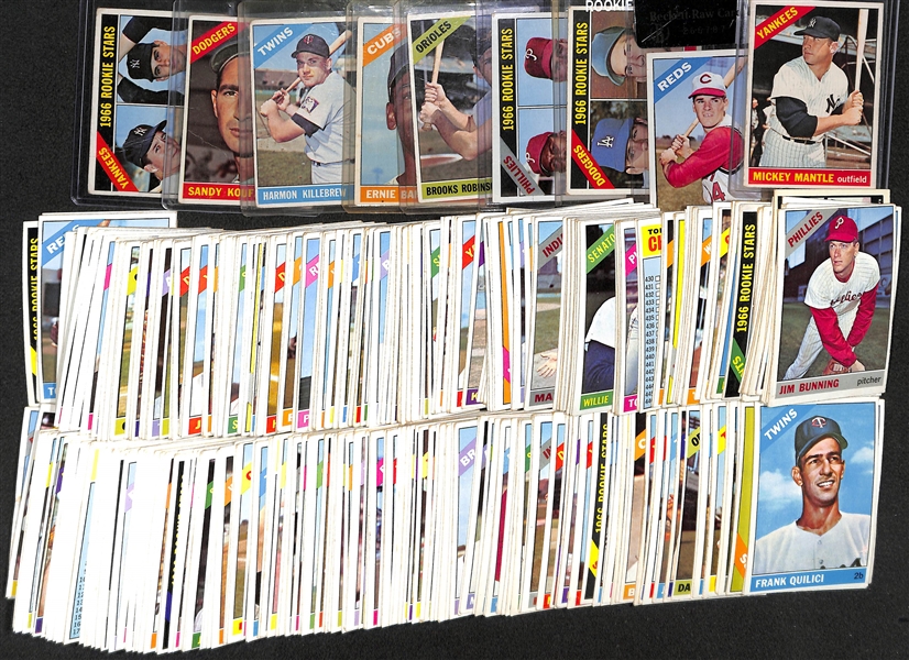 Lot of 366 Different 1966 Topps Baseball Cards w. Mantle & Rose BVG 2