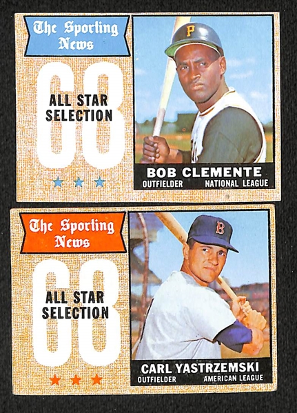 Lot of 397 Different 1968 Topps Baseball Cards w. Clemente & Yaz All Star Cards