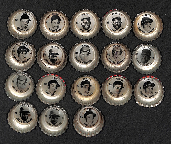Lot of 18 - 1967-68 Baseball Coke Caps w. Mays, Aaron, & More Stars