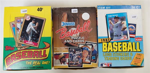 Lot of 3 - 1987 Baseball Sealed Wax Boxes - Topps, Fleer, Donruss