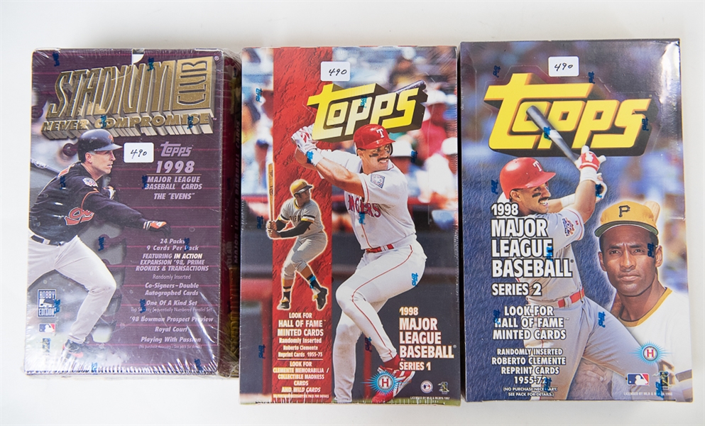 Lot of 6 - 1998 Baseball Sealed Wax Boxes - Topps Series 1, Topps Series 2, Topps Stadium Club